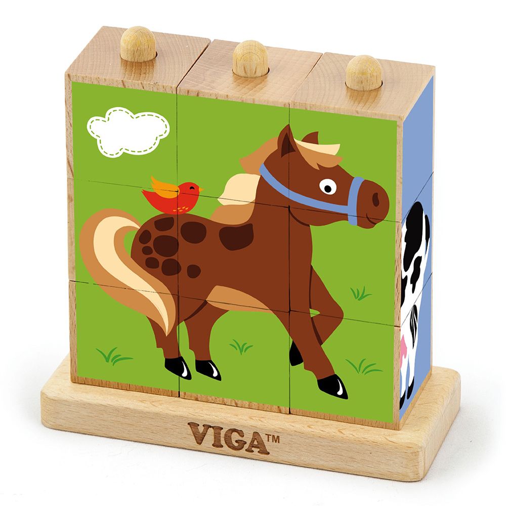 Viga toys, Дървени кубчета - низанки, Ферма