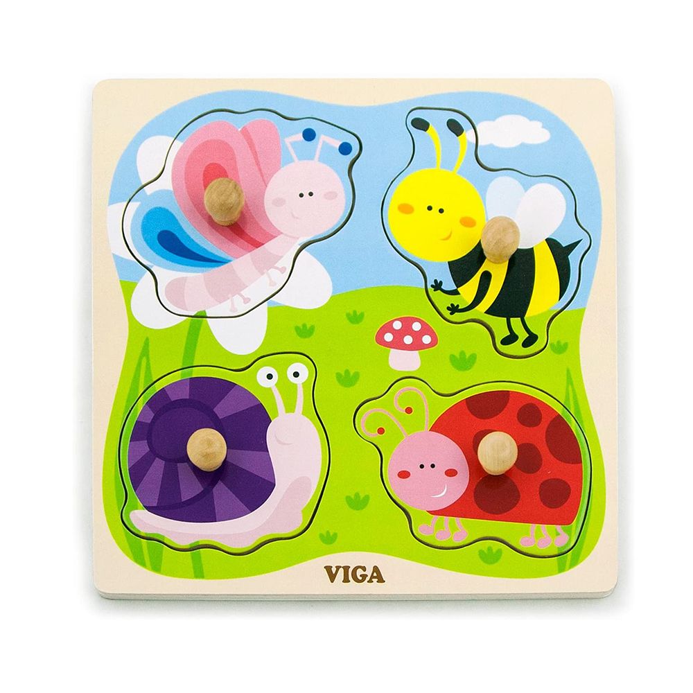 Viga toys, Дървен пъзел с дръжки, Буболечки