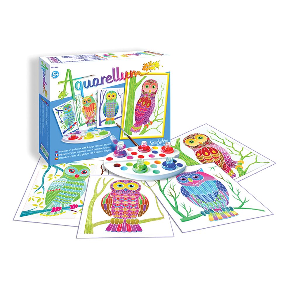 Aquarellum Junior, Комплект за рисуване с акварелни бои, Бухали