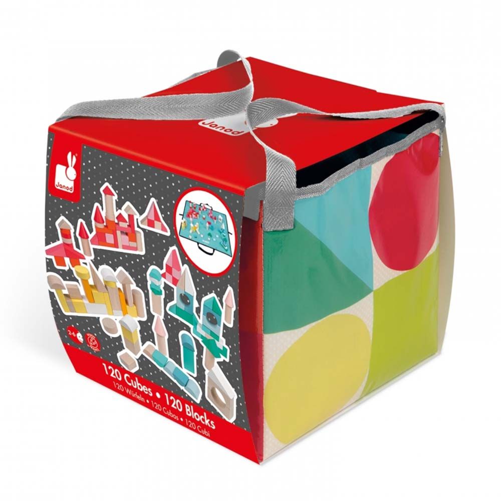 Дървен цветен конструктор в чанта, 120 части