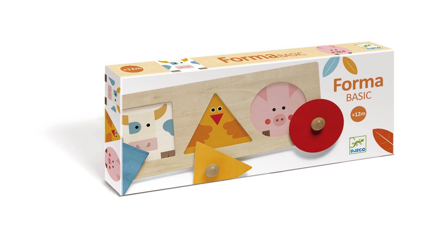 Djeco, Дървен пъзел с дръжки, Форми-животни