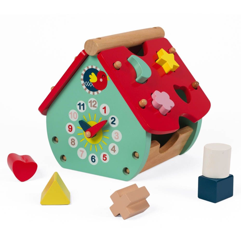 Janod, Дървена къщичка-сортер с часовник, Къщичката на птиците