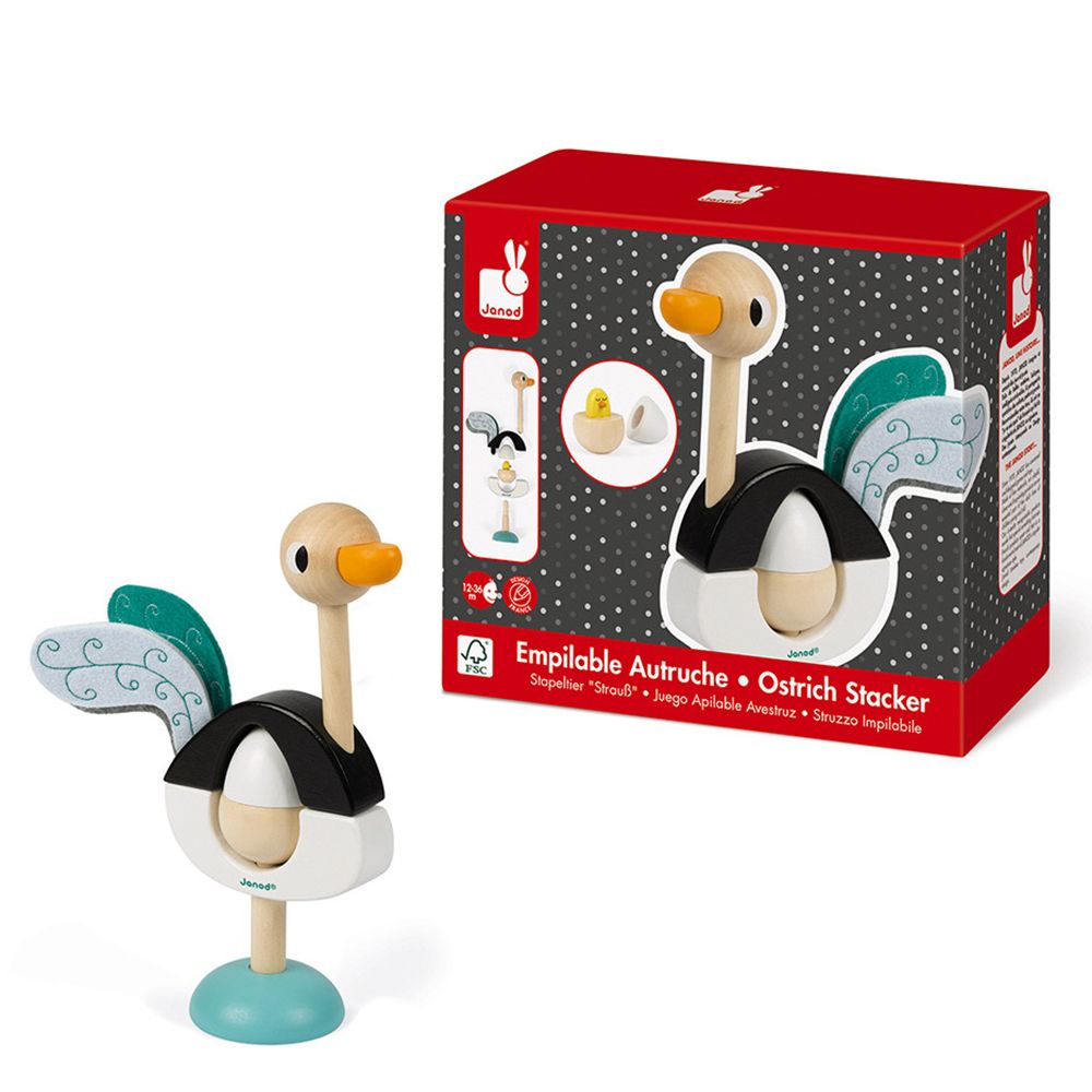 Janod, Дървена низанка, Щраус с малко щраусче