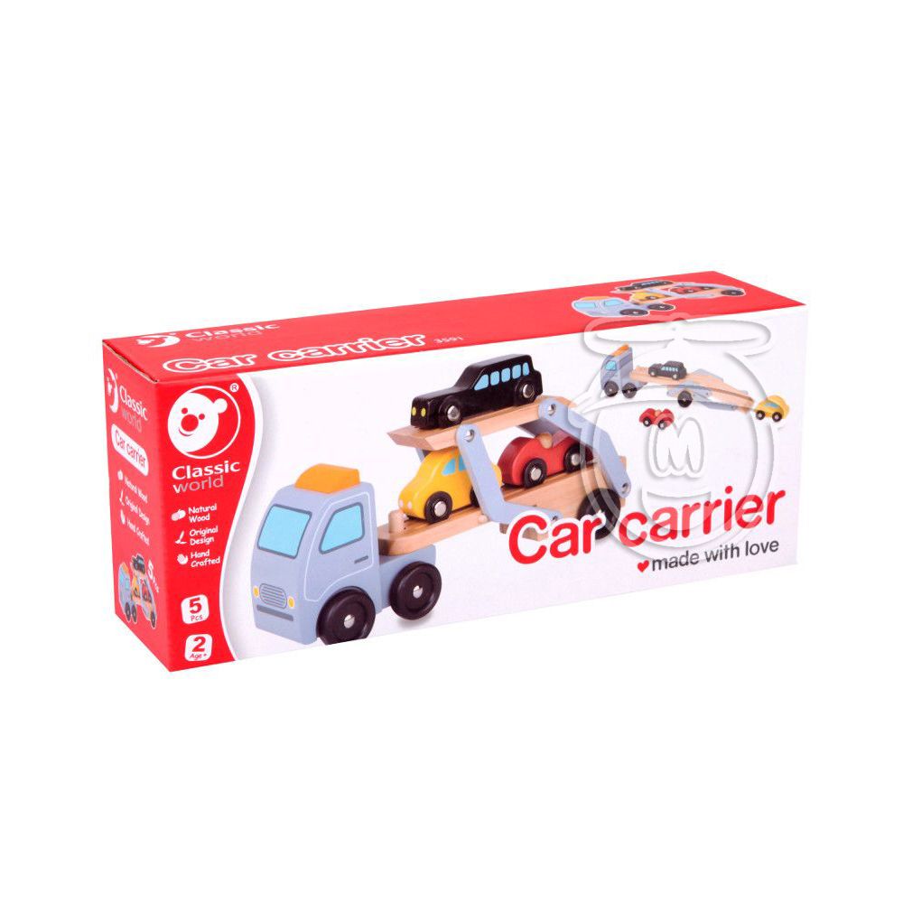 Детски дървен автовоз с три колички