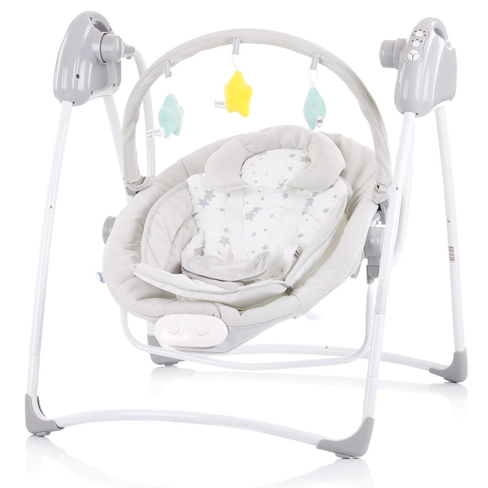 Chipolino, Електрическа люлка и шезлонг Парадайз, 2 в 1,  сиви звездички