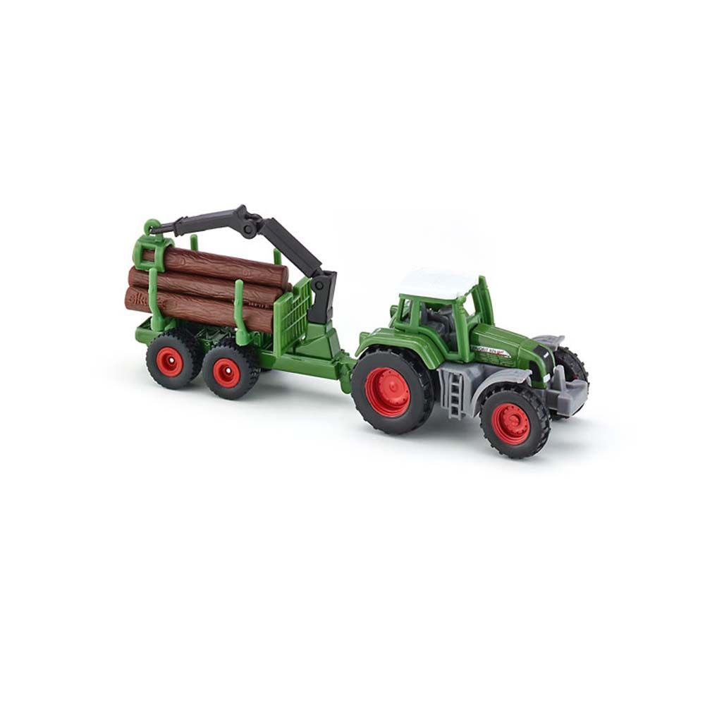 Трактор с ремарке и кран за товарене на дърва