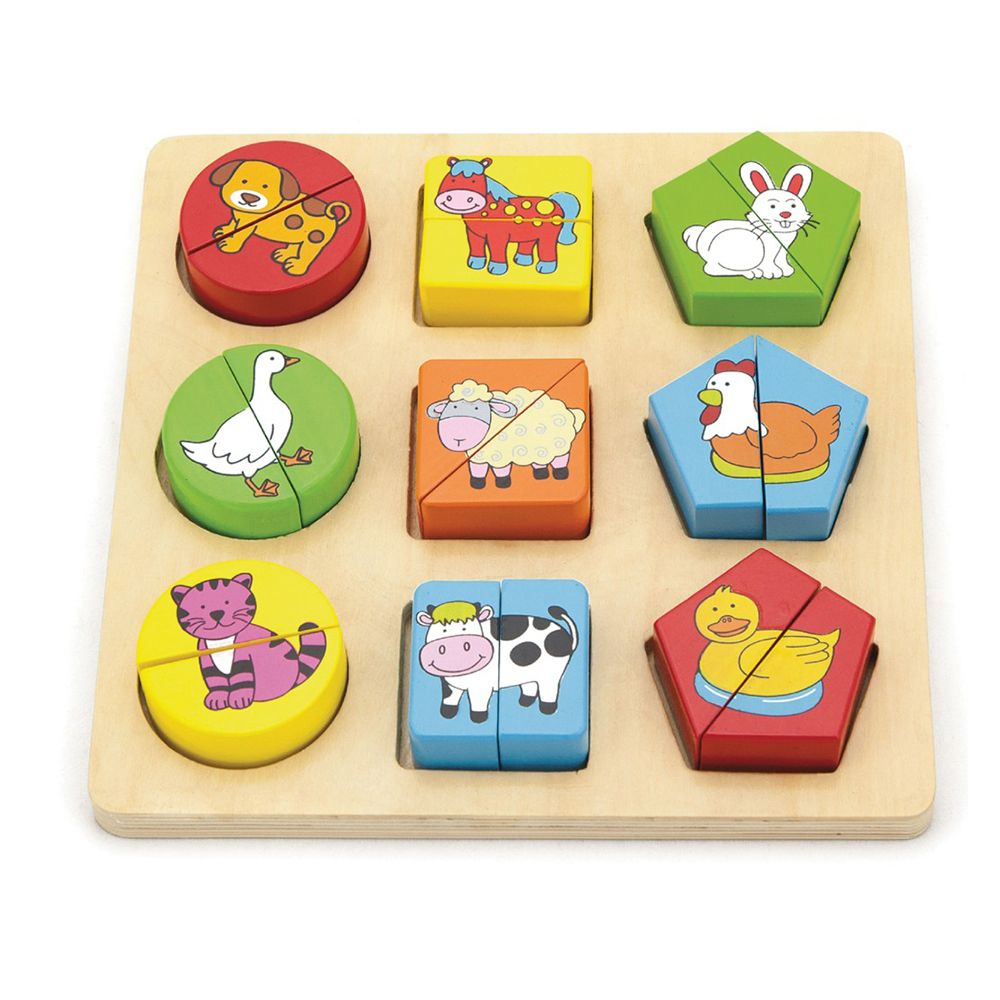Viga toys, Дървен пъзел с геометрични форми, Ферма