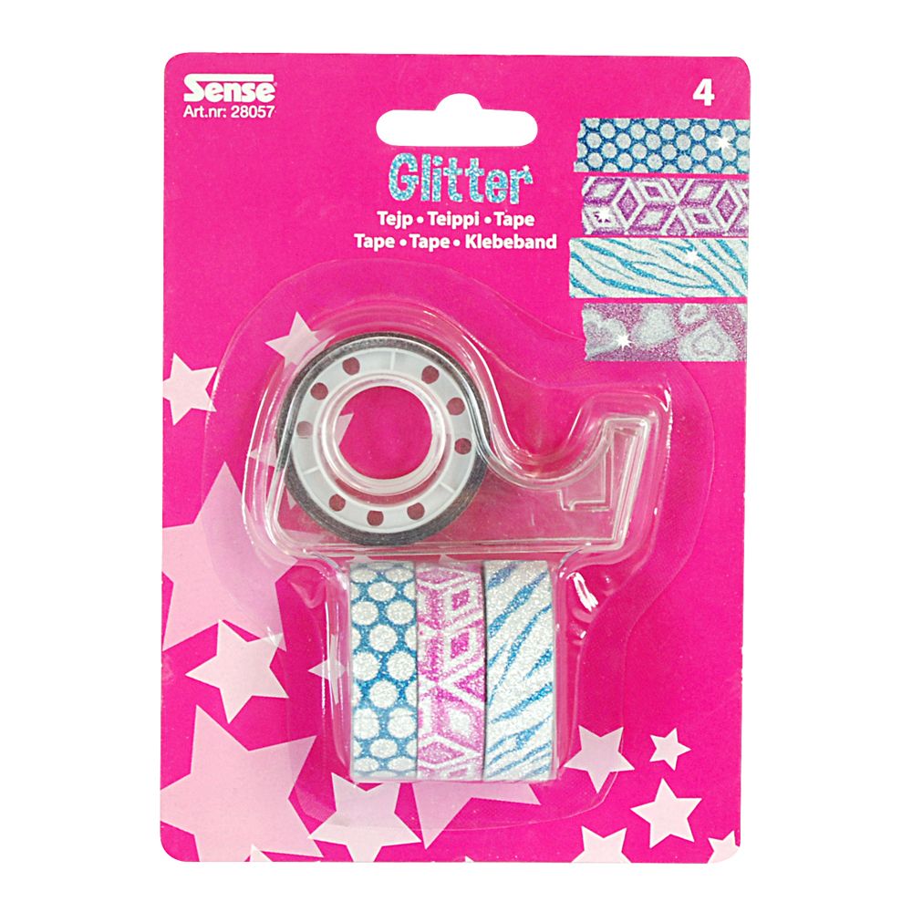 Sense, Блестящо декоративно тиксо WASHI TAPE, 4 броя с държач