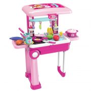 Детска кухня-куфар, 2 в 1, розова