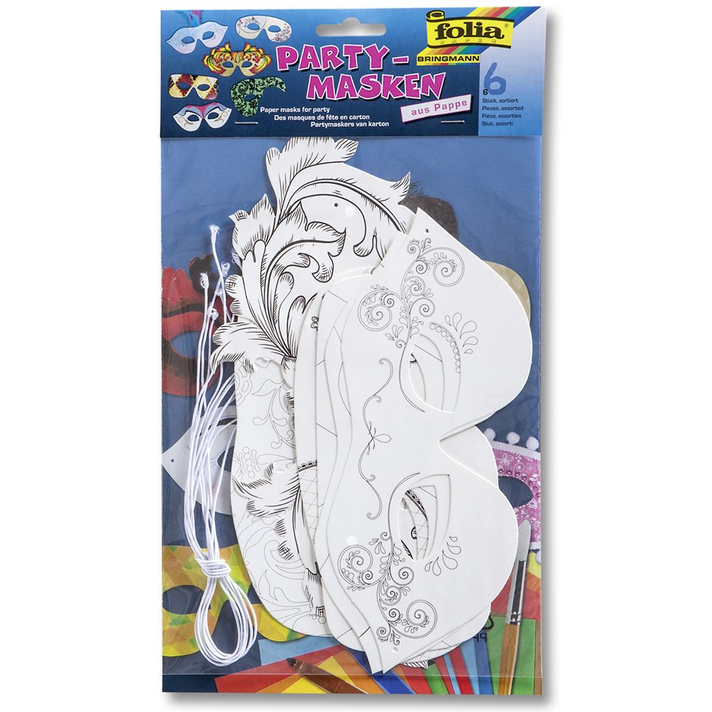 Folia Bringmann, Комплект карнавални маски  за оцветяване, 6 бр.