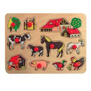Дървен пъзел с дръжки, Конче, Крава, Куче Ферма