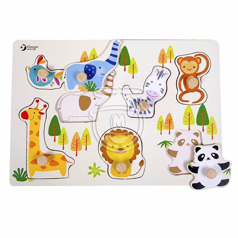 Classic world, Дървен пъзел с дръжки, Животните в зоопарка