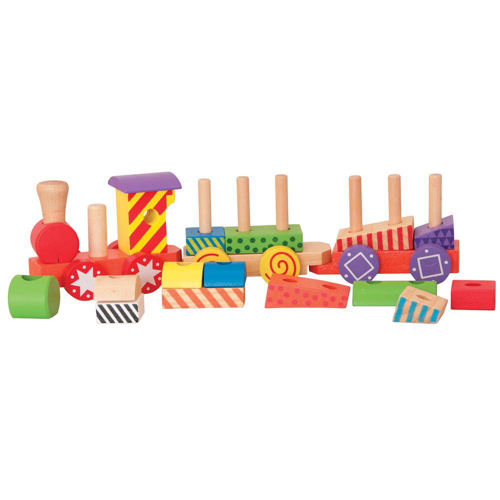 Дървено цветно дидактическо влакче