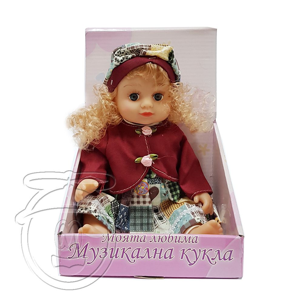Моята любима музикална кукла с винено елече и къдрици