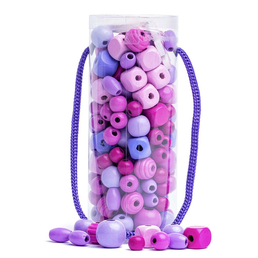 Woodyland, Комплект дървени мъниста за нанизване в туба, лилави