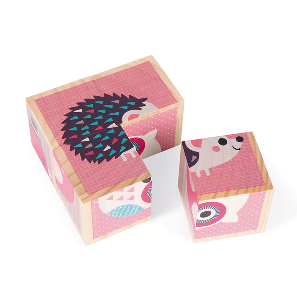 Janod, Дървени кубчета за най-малките, Бебета животни, 4 бр.