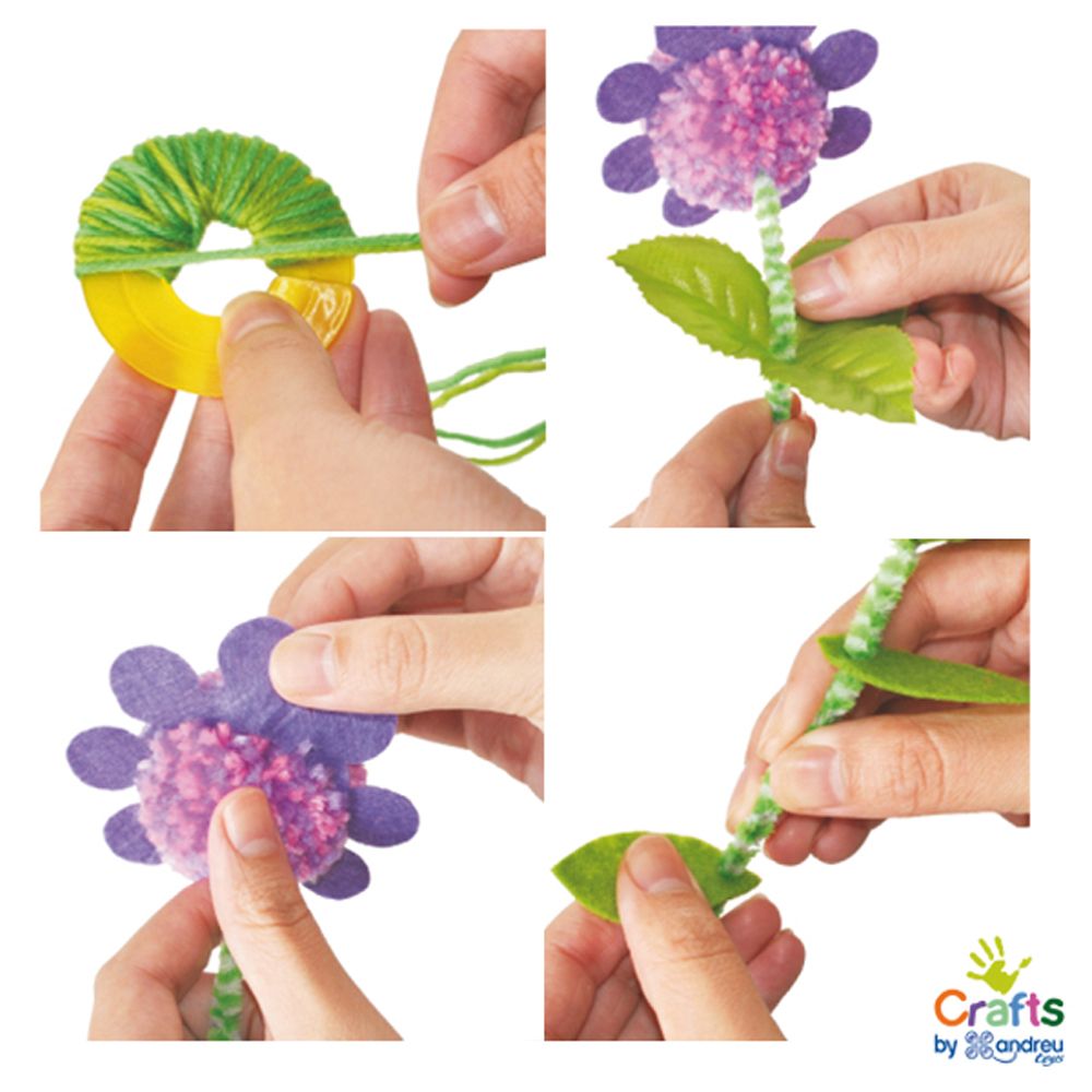 Направи си цветя от помпони