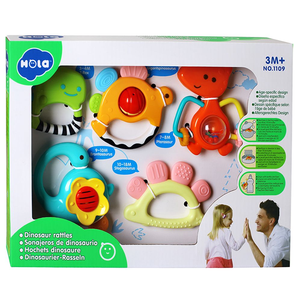 HOLA, Подаръчен комплект с бебешки гризалки, Динозаври