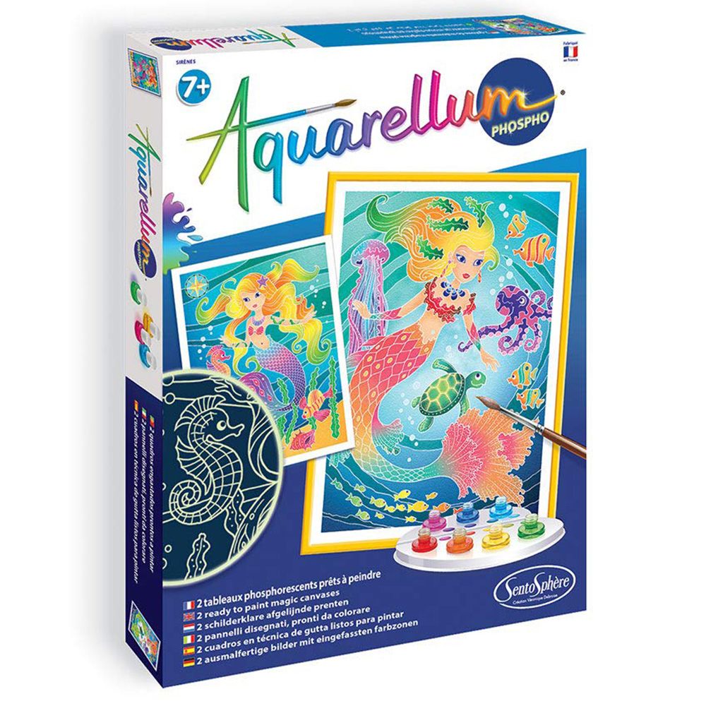 SentoSphere, Aquarellum phospho, Светещ комплект за рисуване с акварелни бои, Русалки
