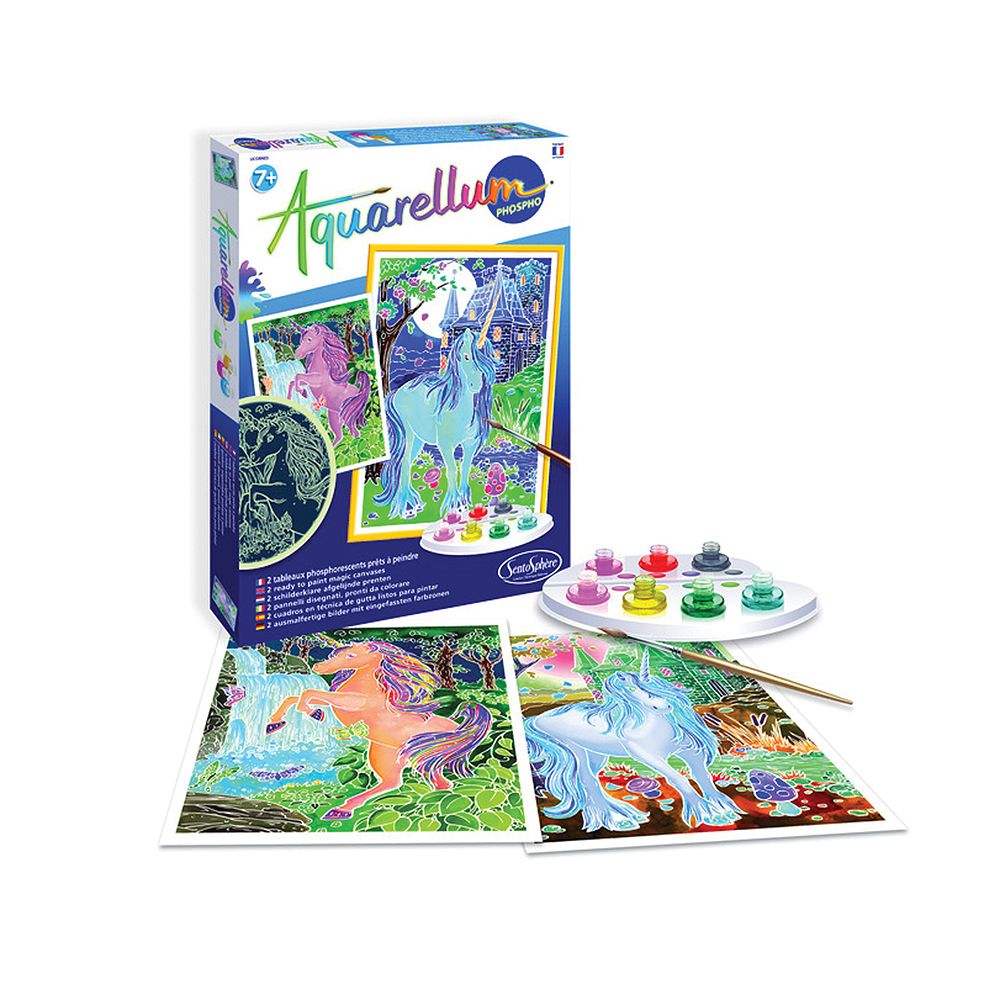 SentoSphere, Aquarellum phospho, Светещ комплект за рисуване с акварелни бои, Еднорог
