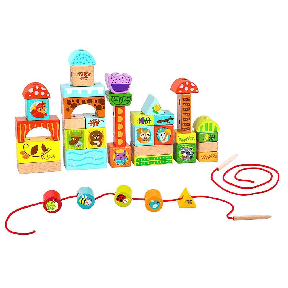 Tooky Toy, Дървен конструктор и игра за нанизване Вълшебна гора
