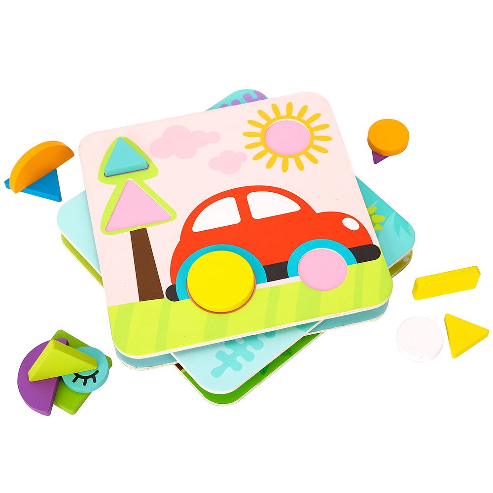 Дървена мозайка с цветове и форми, 4 в 1