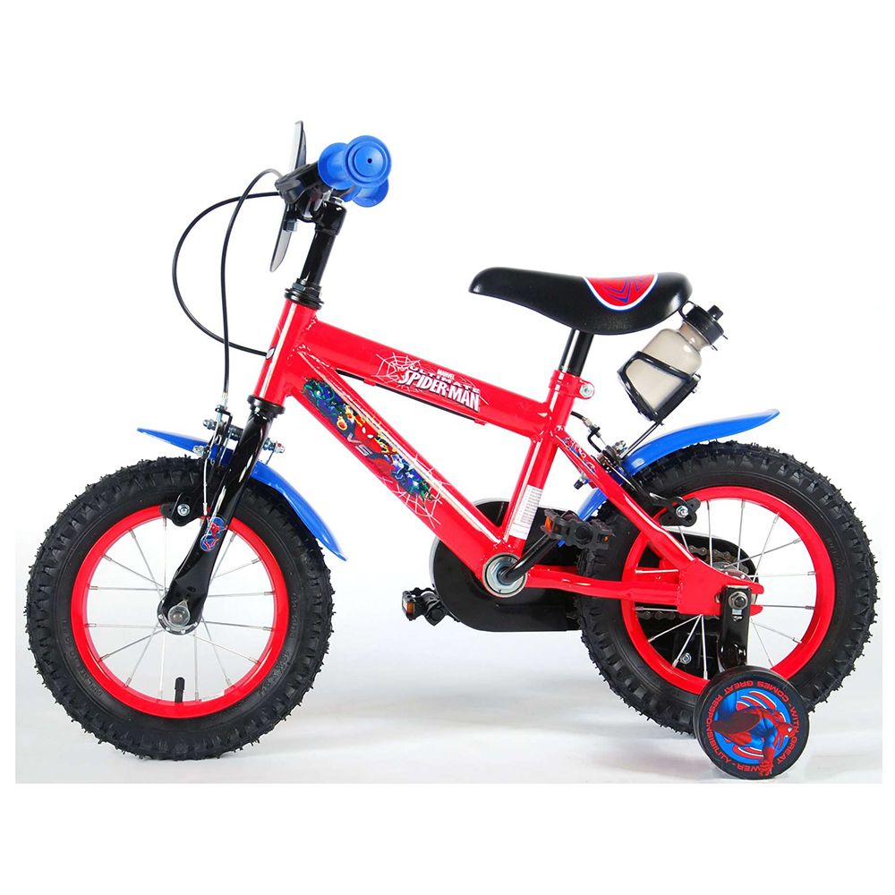 Детски велосипед Спайдермен, с помощни колела, 12 инча