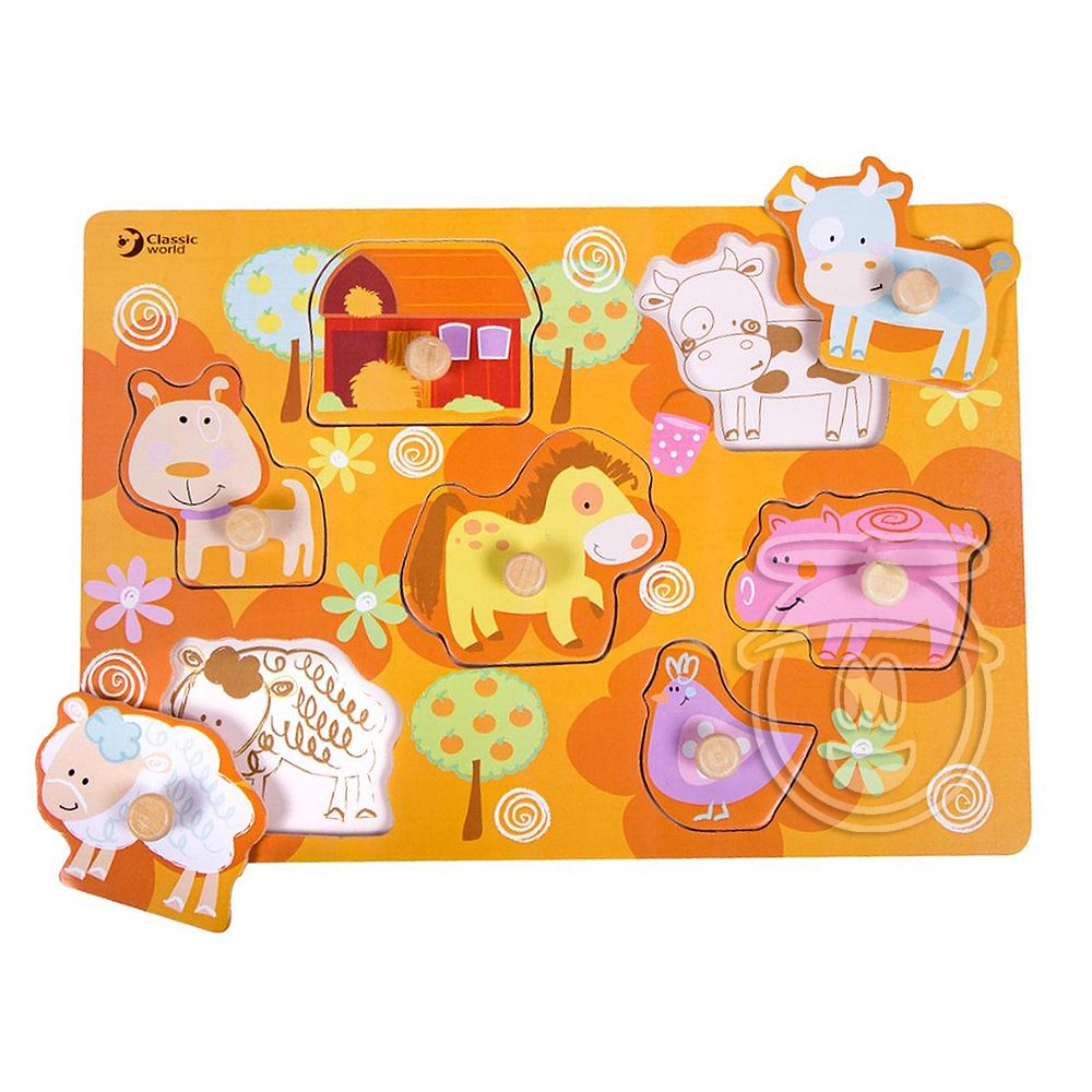 Classic world, Дървен пъзел с дръжки. Животните в селския двор