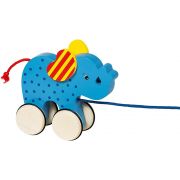 Играчка за дърпане, Бяло/син, Слонче