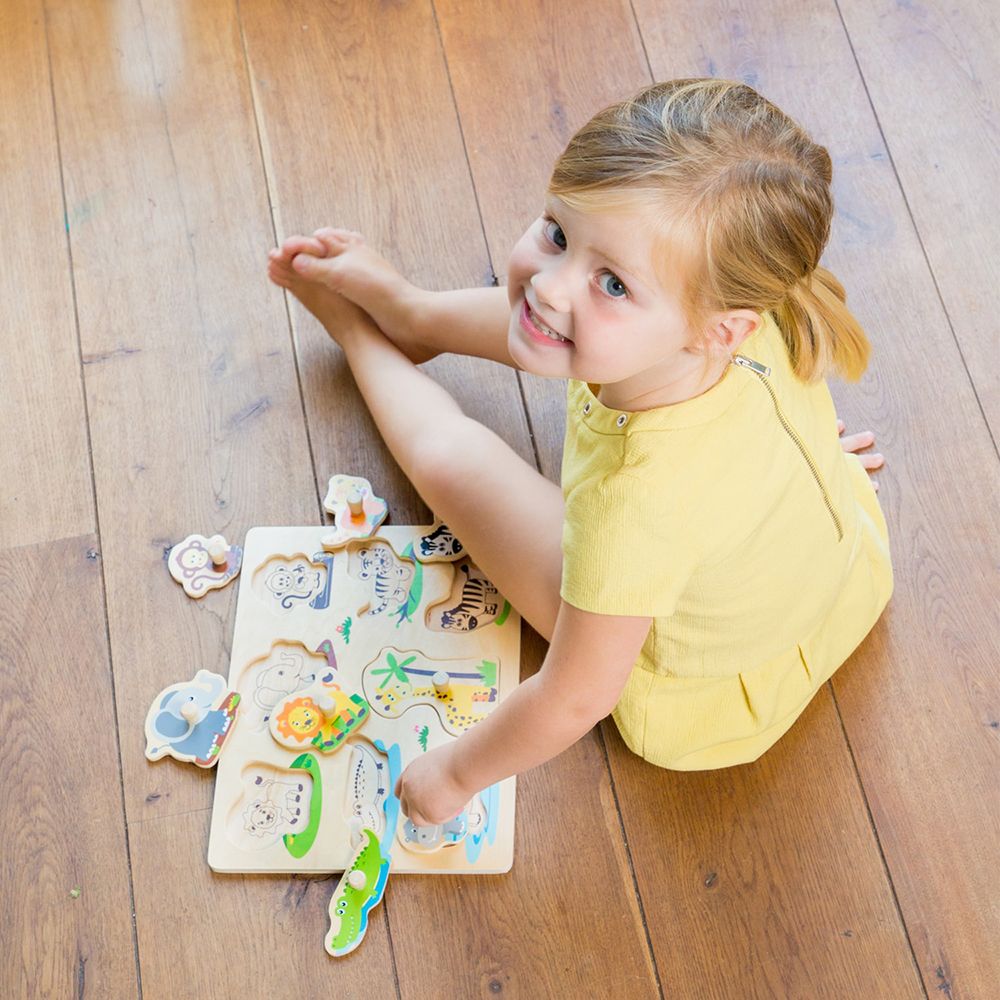 Дървен пъзел с дръжки, Джунгла, 8 елемента