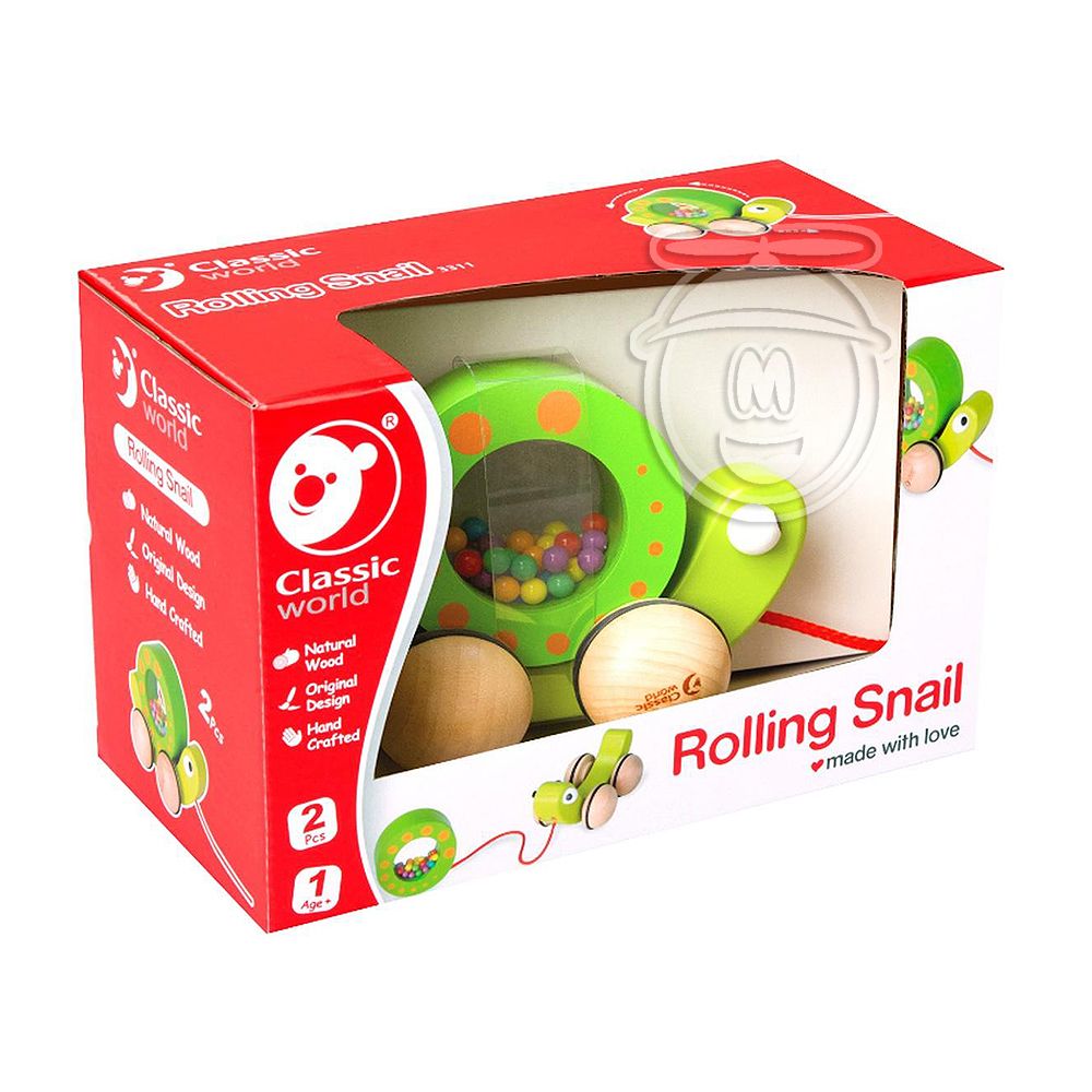 Дървена играчка за дърпане, Охлюв с топчета