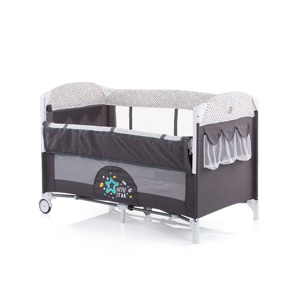 Детска кошара за спане и игра, с падаща страница, Мерида  сив гранит