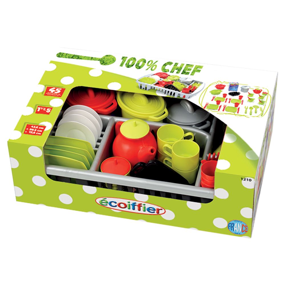 Комплект съдове за готвене и сервиране, със сушилник