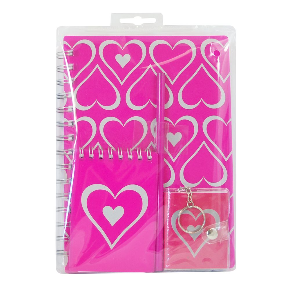 Комплект тефтерчета, ключодържател и молив, Сърца