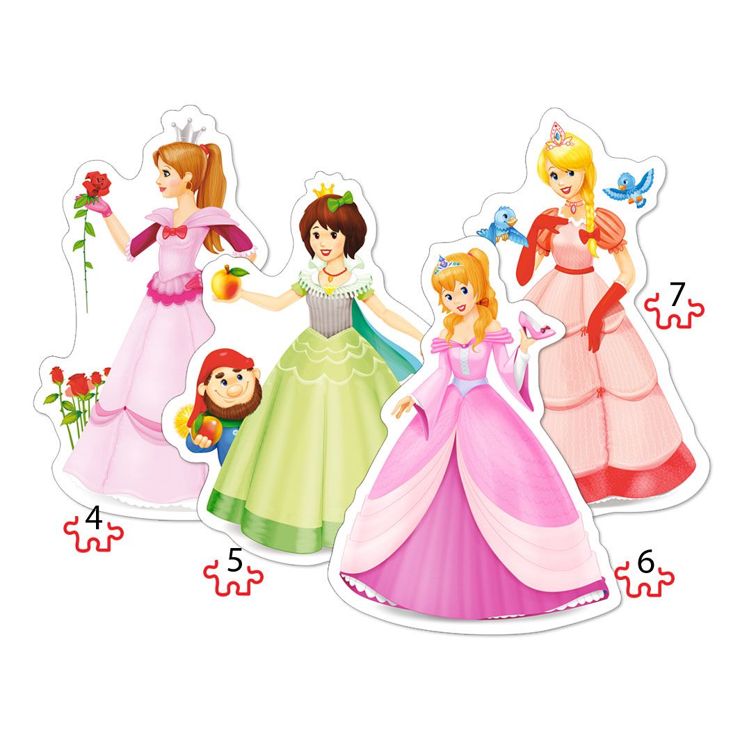 Красиви принцеси, пъзел с 4, 5, 6 и 7 части