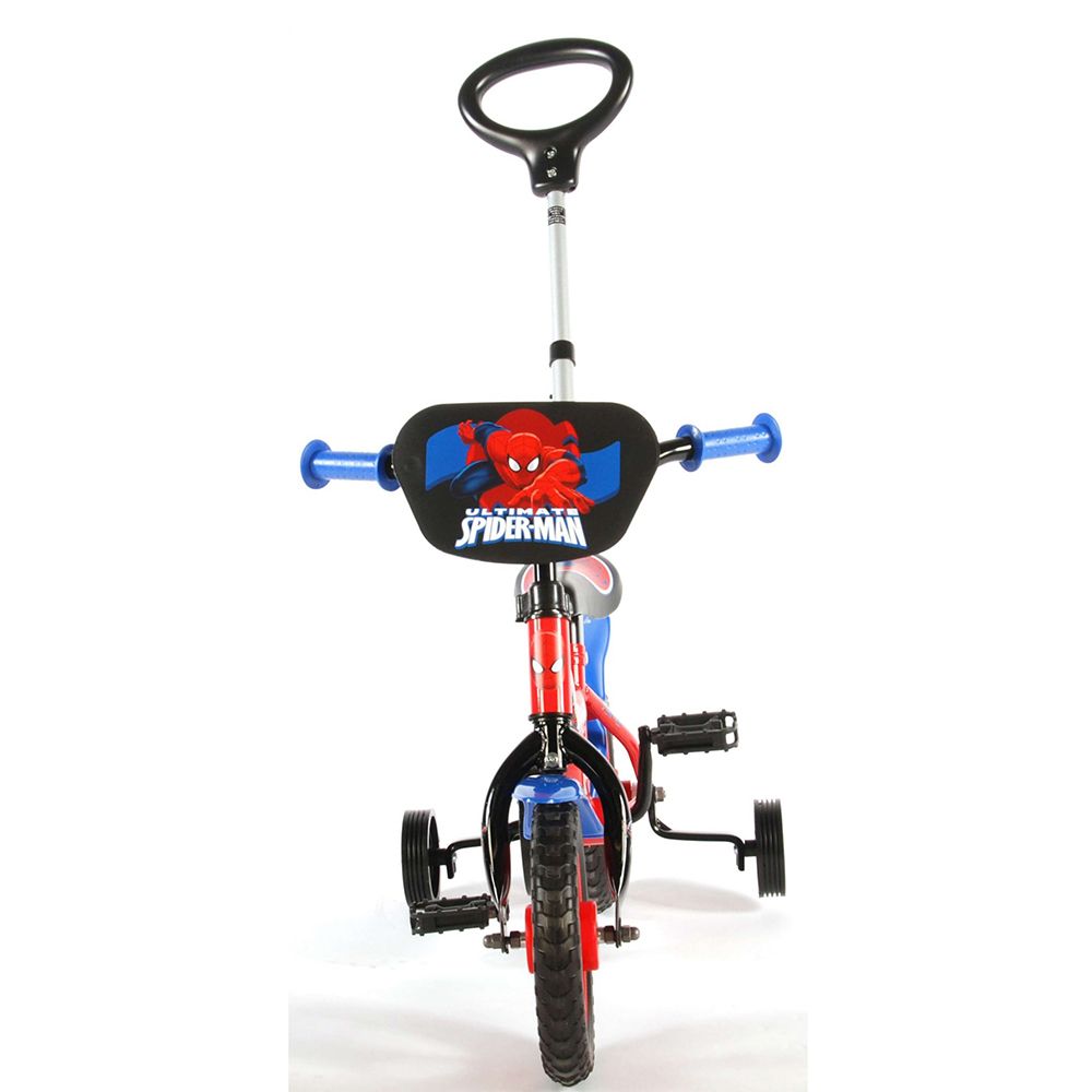 Метален детски велосипед с помощни колела и родителски контрол, Спайдърмен, 10 инча
