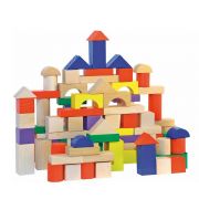 Дървен конструктор, цветно и натурално дърво, 100 части