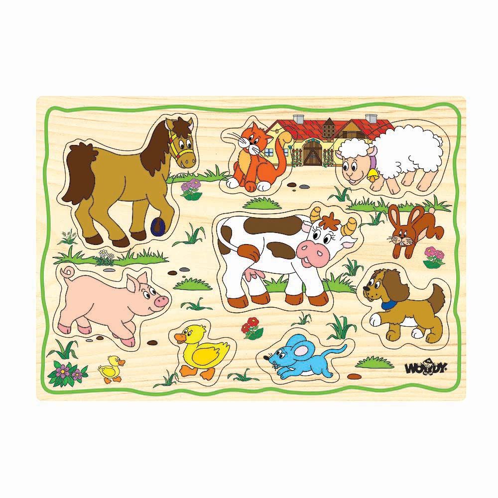 Woodyland, Дървен пъзел с дръжки, Овца, Конче, Пате, Мишка, Ферма