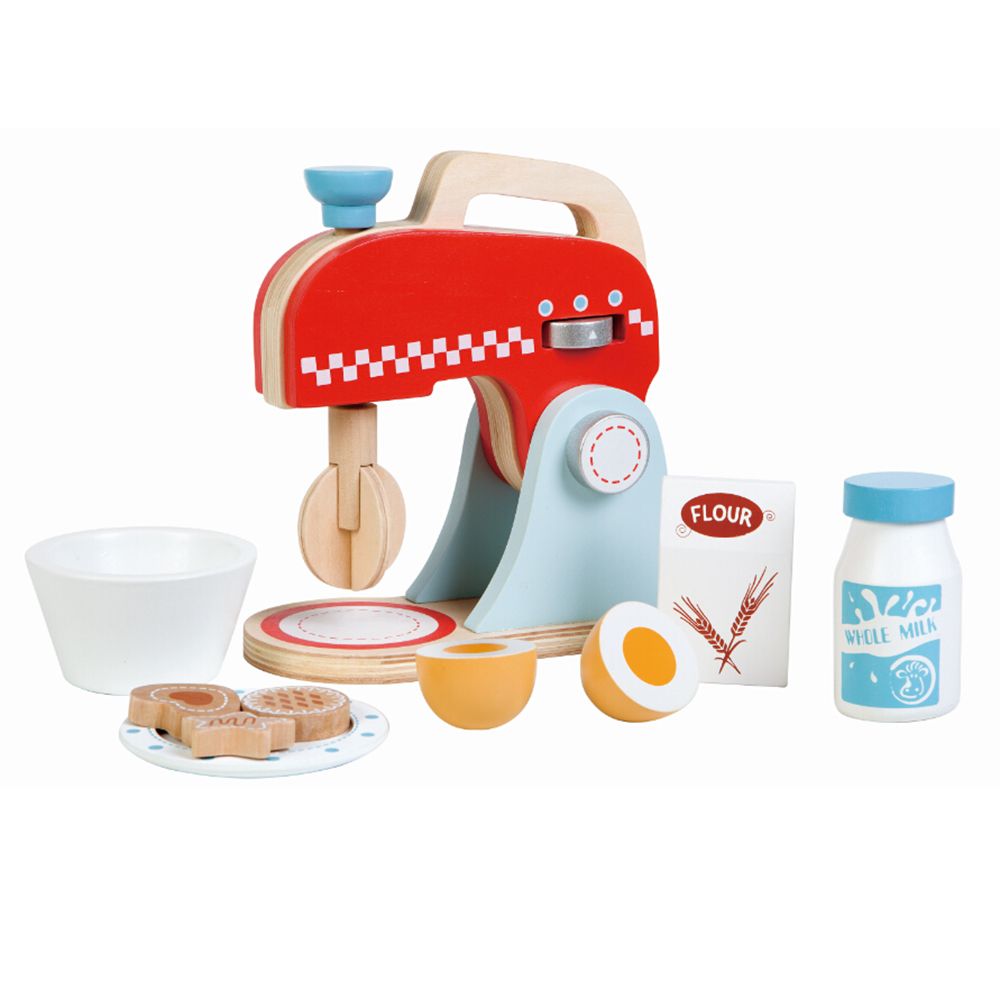 Lelin Toys, Дървен детски миксер, с продукти, син