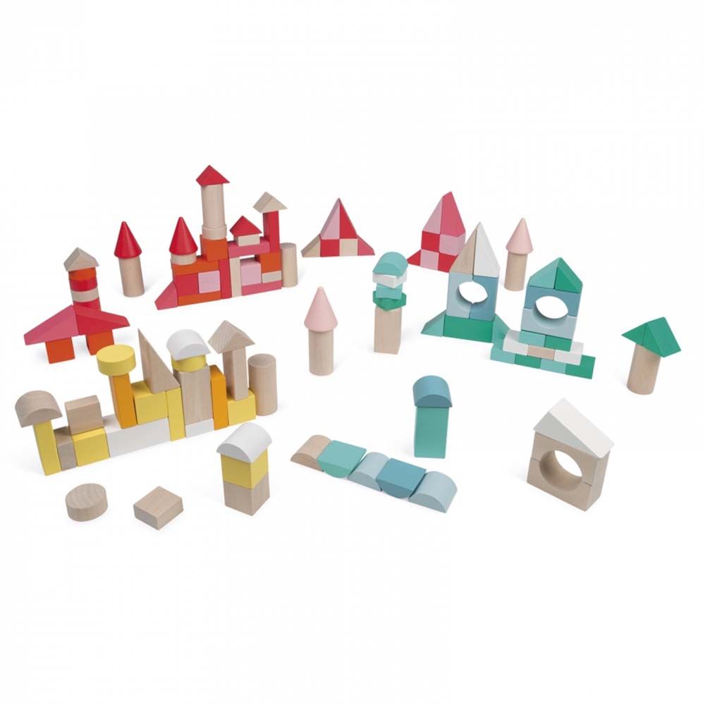 Дървен цветен конструктор в чанта, 120 части