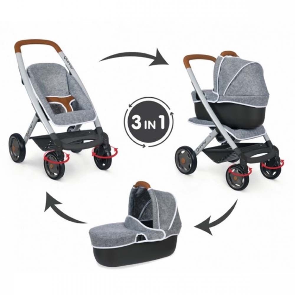 Количка за кукли, 3 в 1, сива