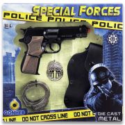 Пистолет с кобур, белезници и полицейска значка