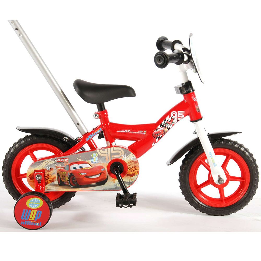 Велосипед с родителски контрол и помощни колела, Disney Cars, 10 инча
