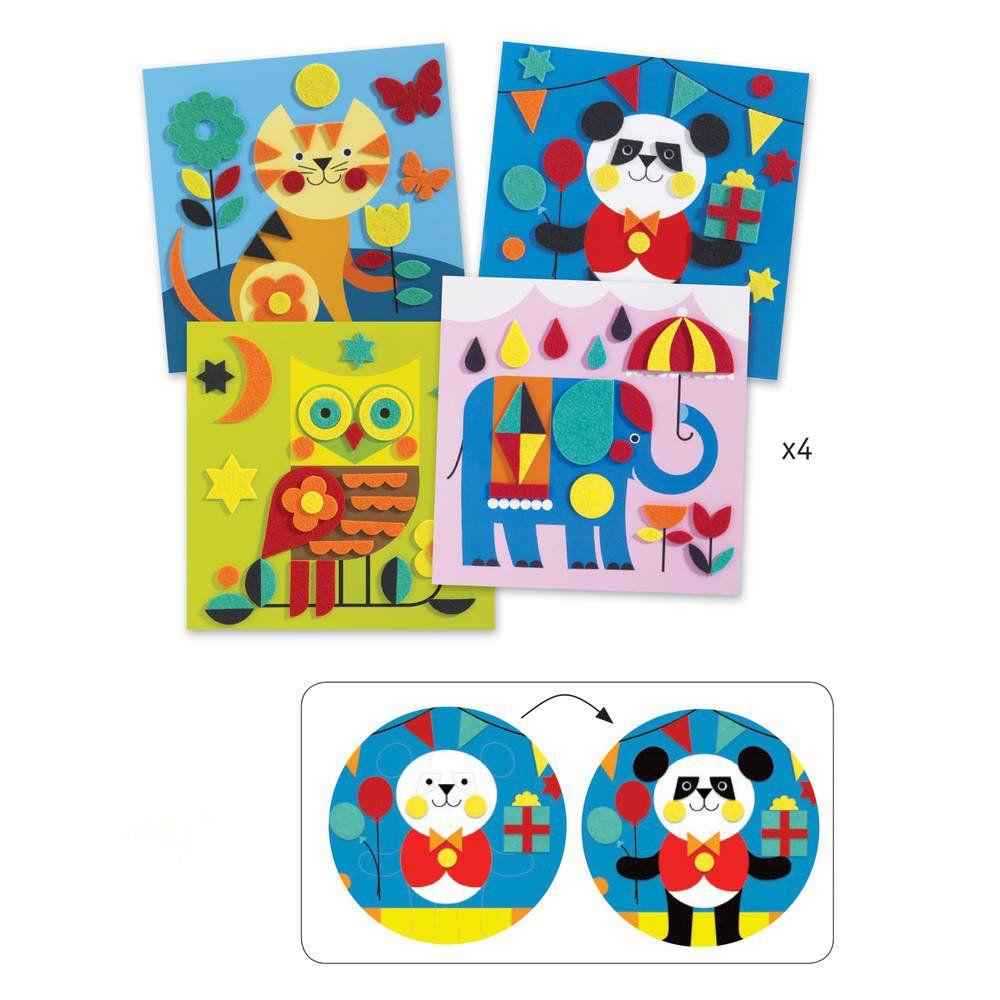 Колажи за най-малките, Картинки от филц, Цветни приятели