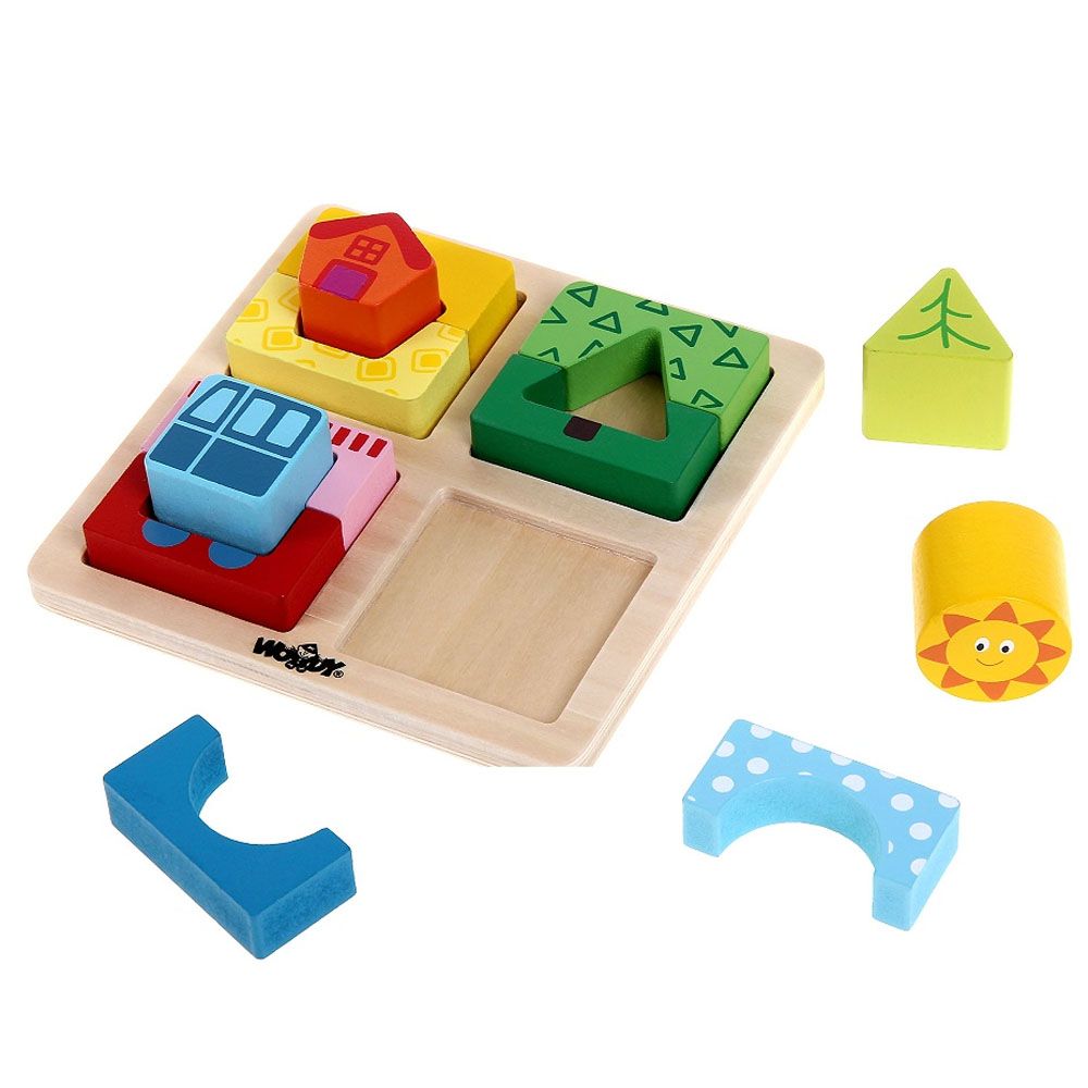 Пъзел-сортер с форми, Къщичка и слънце