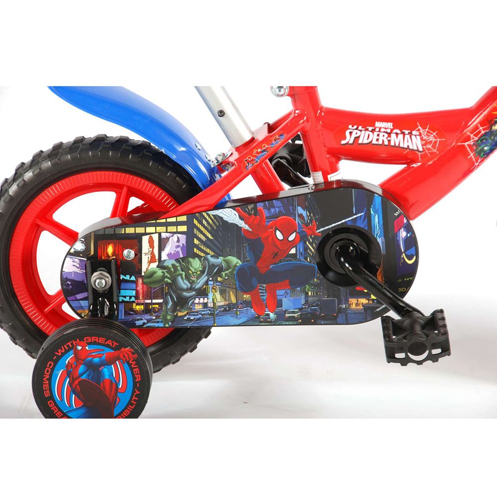 Метален детски велосипед с помощни колела и родителски контрол, Спайдърмен, 10 инча