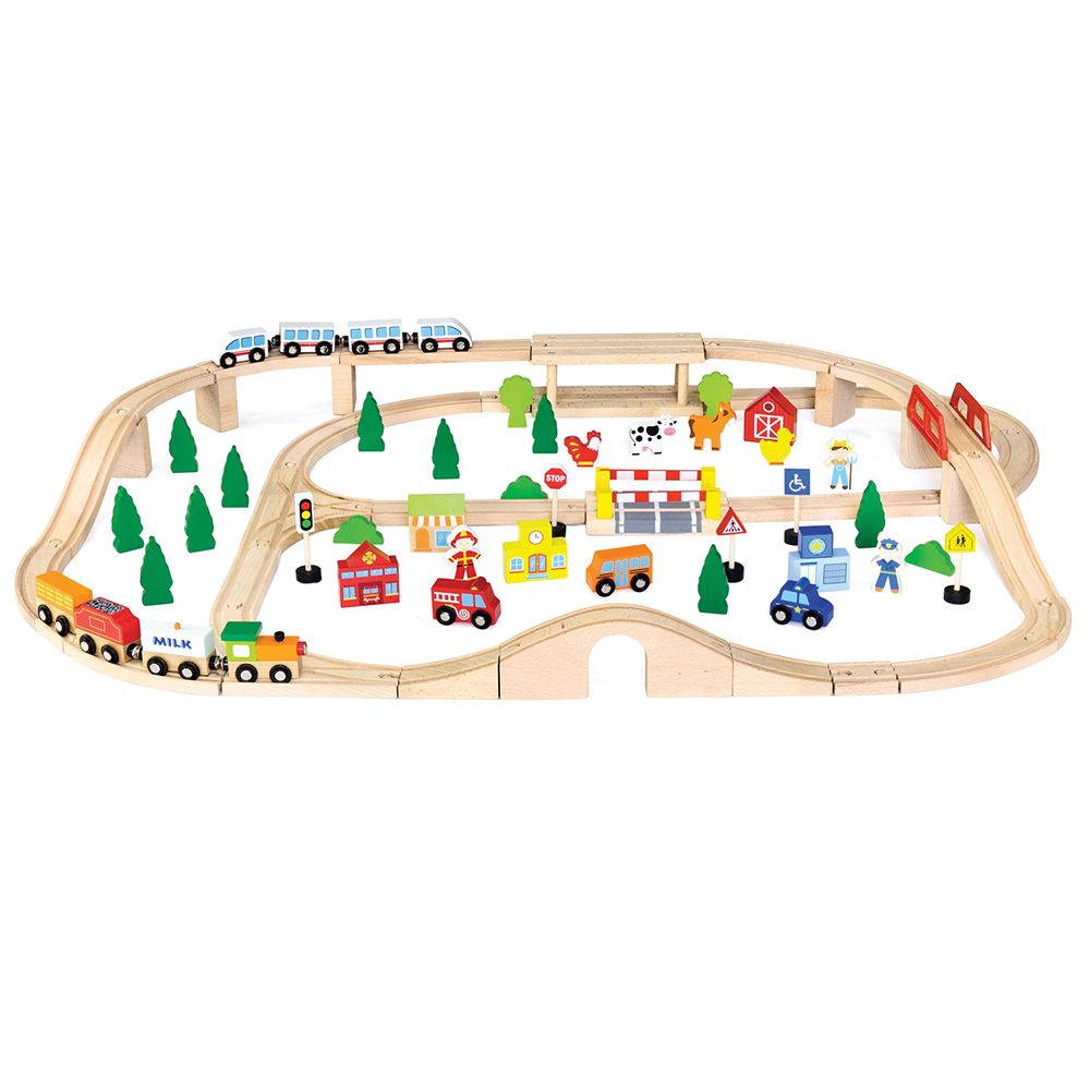 Viga toys, Дървено влакче с релси, 90 части, Ферма