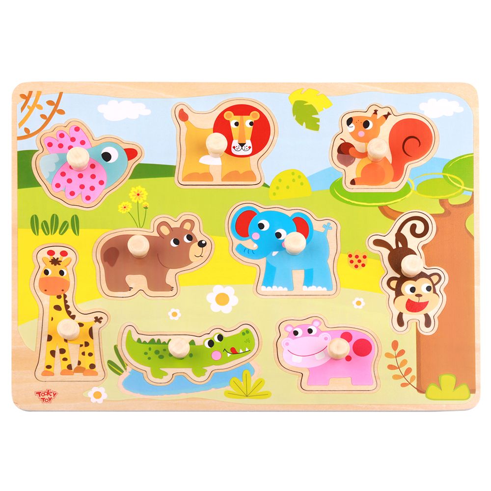 Tooky Toy, Дървен пъзел с дръжки, Диви животни