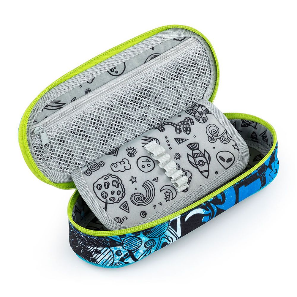 Ученически несесер, объл, Драскано зелен