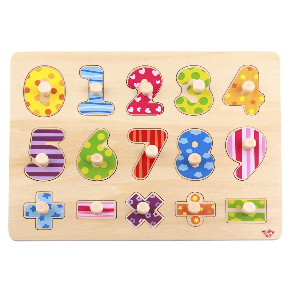 Tooky Toy, Дървен пъзел с дръжки, Числа и аритметични знаци